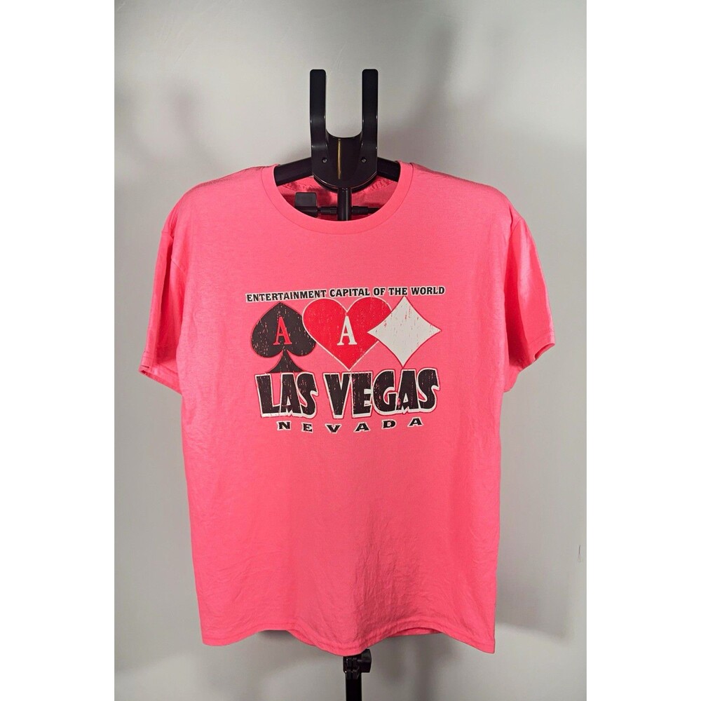 Hanes Mens L Pink Cotton/Poly Knit Las Vegas Graphic Print Crew Neck Tee